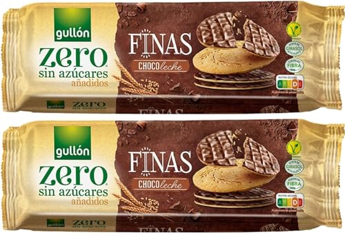 Gullon Zero | Zuckerfreie dünne Kekse mit Milchschokolade | 2 Packungen à 150 g