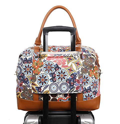 Ulgoo Travel Tote Bag Carry On Shoulder Bag Overnight Duffel in Trolley Handle (White Vintage)