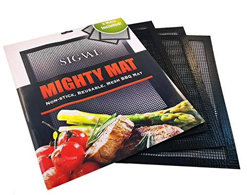 SIGVAL Mighty Mat - Reinforced Non-Stick Grill Mesh Mats - Set of 3 - Use as Smoker Mat, Baking Mat, and BBQ Mat to Cook Fish, Vegetables, Meats on Smoker or Grill - Thumbnail 2