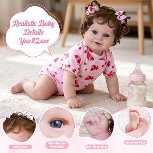 Image of EKOKIZ Lifelike Reborn Baby Dolls Girl, 20-Inch Realistic Baby Doll with Hair Baby Doll That Looks Real Cloth Body Newborn Girl with Complete Accessories for Kids 3+, Lovely& Pretty Girls