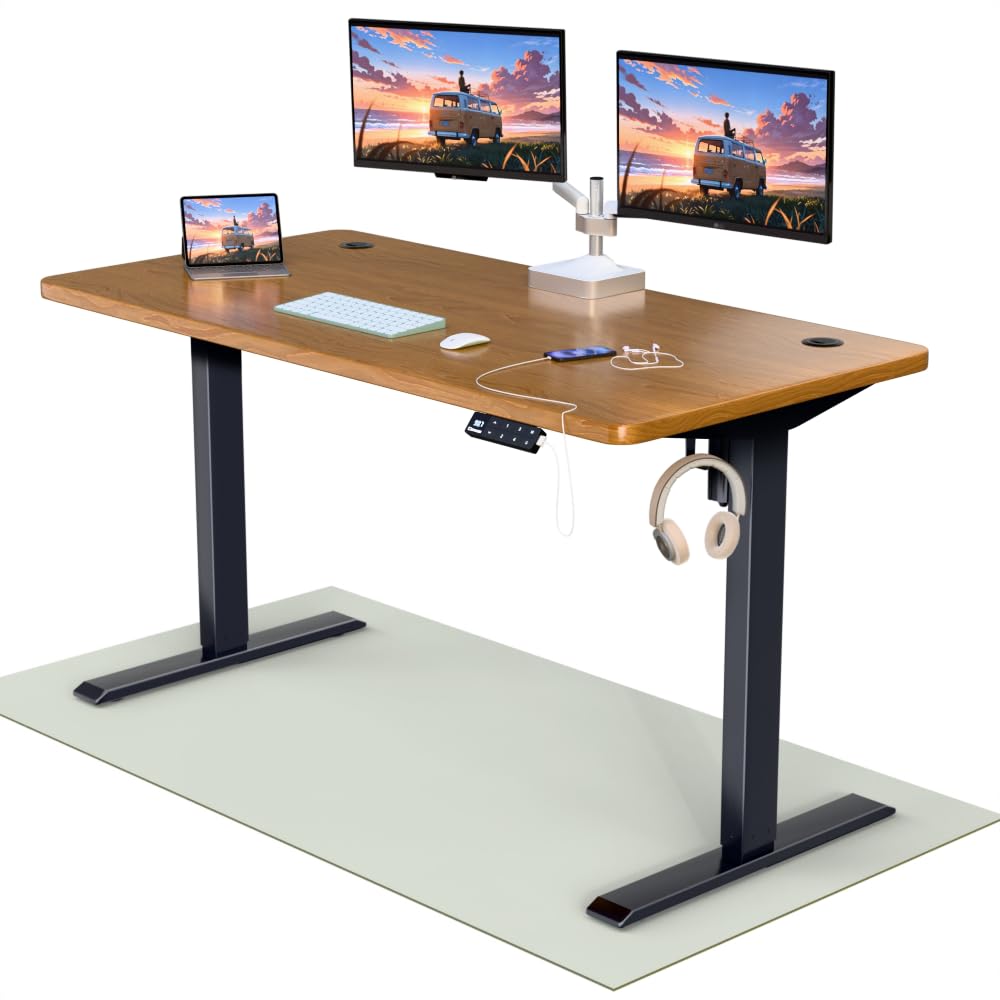 Intellidesk Eco - Electronic Height Adjustable Desk | 80Kg Weight Capacity | New Touch Controller with 3 Presets | 5-Year Warranty| E1 Grade Low VOC 25mm Table Top (Black+Walnut, 30 * 60 inches)