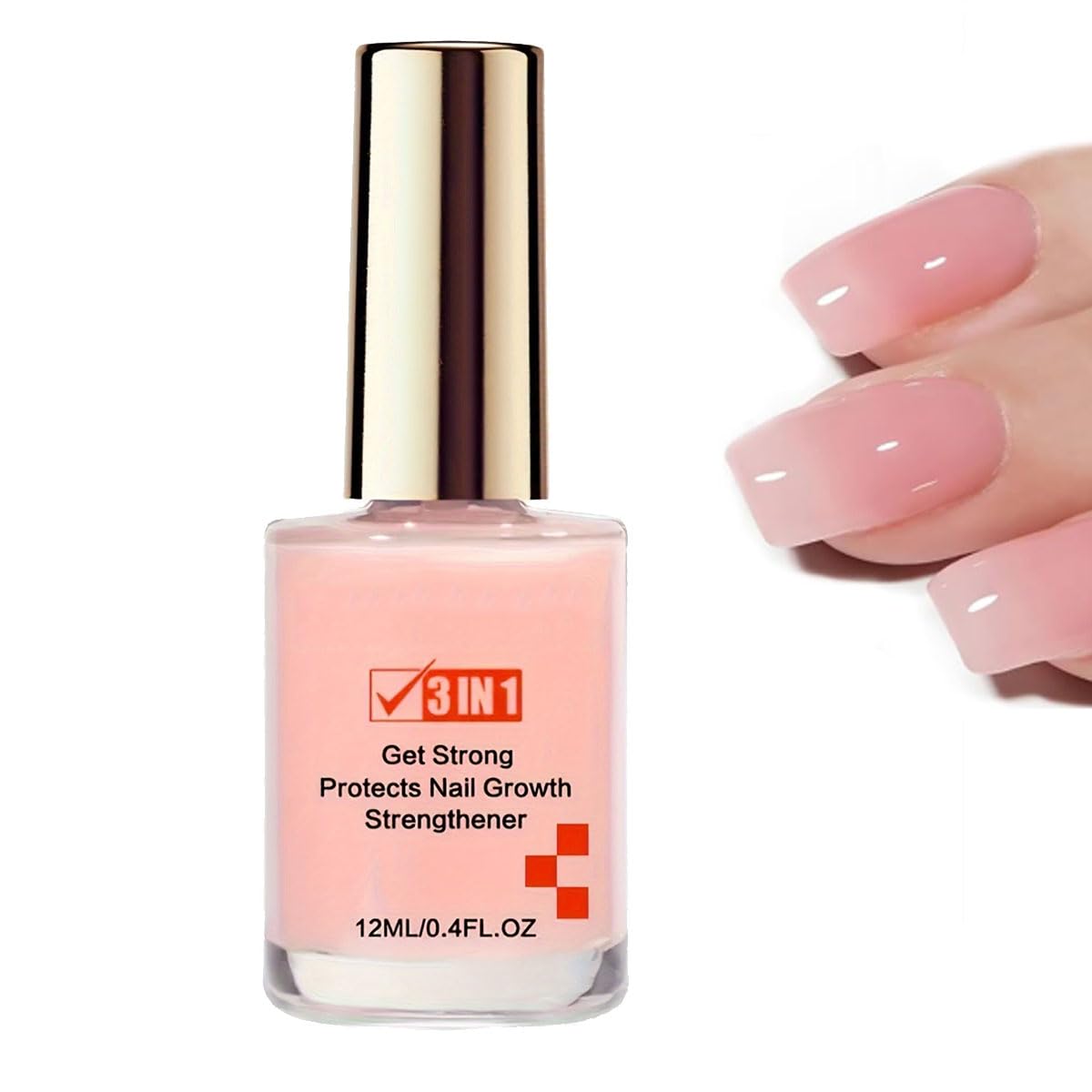Nail Strengthener for Women: 3 IN 1 Nail Pink Nail Hardener Extra Strong and Growth - Nail Polish Hardener for Weak and Damaged Nails 12ml (1PC)