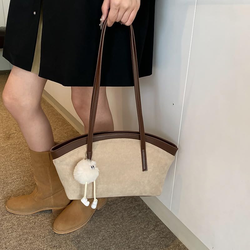 niche retro suede leather handbag with texture and color blocked women's shoulder bag3