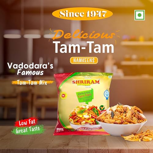 Image of SHRIRAM TAMTAMWALA Delicious Tamtam Regular Mixture Vadodara Tam Tam Bhel Mix Namkeen | Tamtam Vadodara Mixture 750g (Pack of 3 (250g))