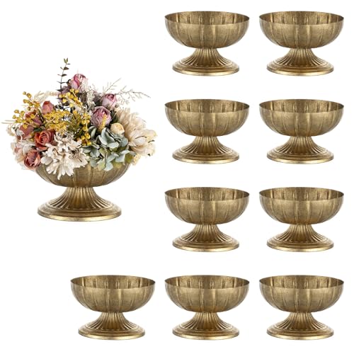 NUPTIO Gold Compote Vase for Centerpiece 8.5 Wide Opening 10 Pcs