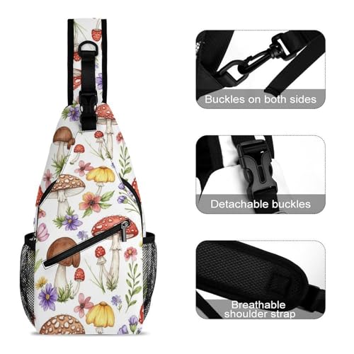 Multipurpose Shoulder Sling Mushrooms Women Men Unisex, Durable Polyester Daypack Gym Running Shopping Daily Use3