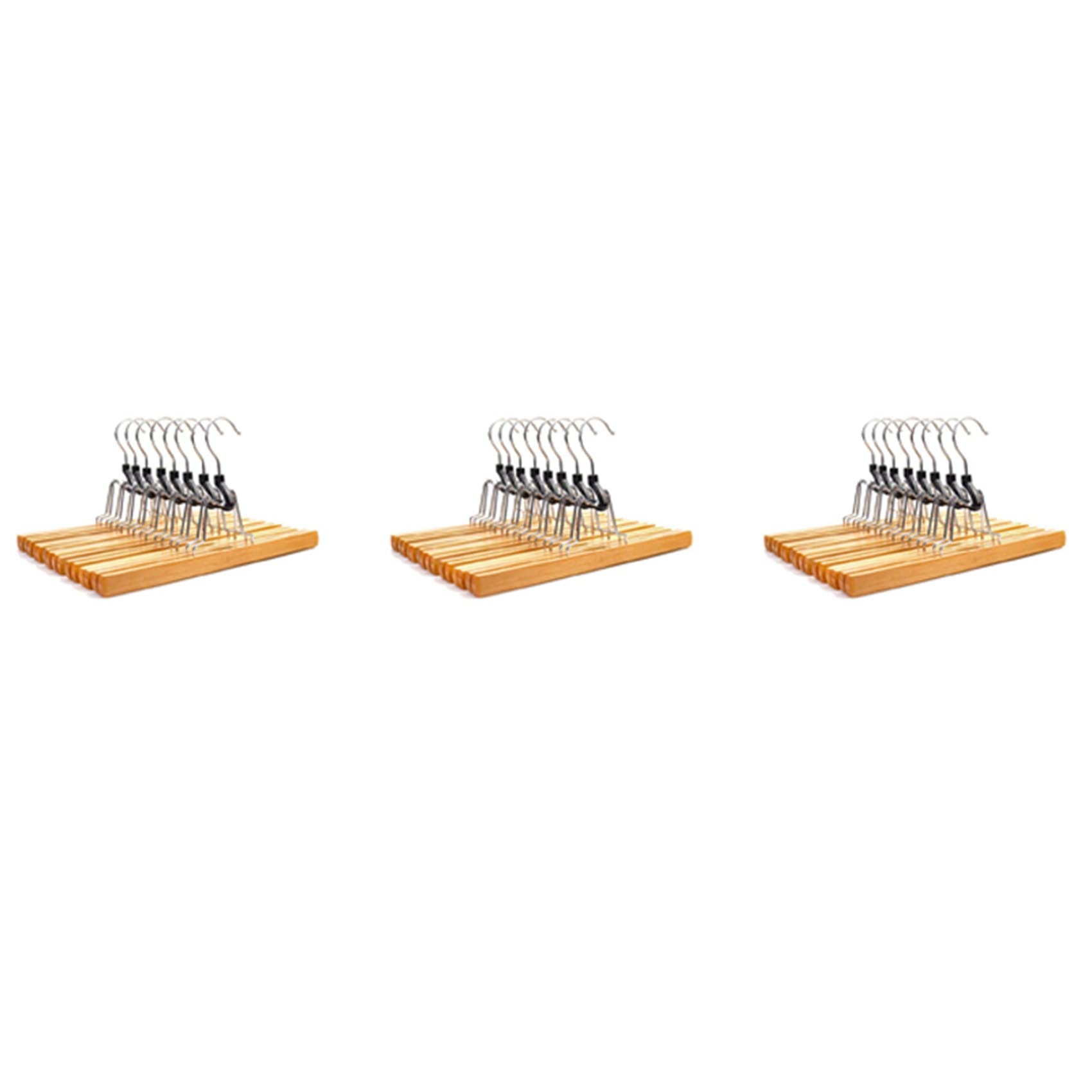 Hndhbfgrt 24 Piece Wooden Series Slack Hangers Non-Slip Wood Pants Hangers with 360 Degree Rotation Anti-Rust Hook Clip Hangers