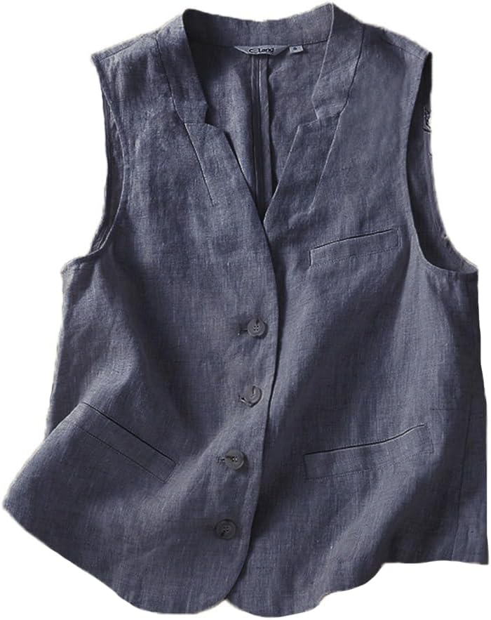 IDEALSANXUN Womens Linen Vest Casual Lightweight Sleeveless Blazer Spring Summer Jackets