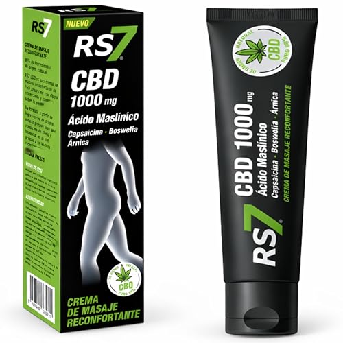 RS7 CBD 1000 mg Crema de Masaje Reconfortante | Ácido Maslínico 370mg + Capsaicina + Boswellia + Árnica | Alivio del Dolor Muscular y Articular | 96% Ingredientes Naturales | 75ml