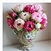 hilingo 1 Bunch Hight Quality Fake Peony Artificial Flower Bouquet Home Office Decor Without Vase Dark Pink