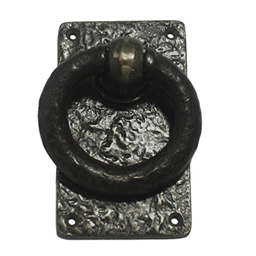 Adonai Hardware "Adonikam" Antique Heavy Duty Cast Iron Front Entry Sturdy Ring Medieval Door Knockers (1 Pack, Natural Iron Lac.) for Vintage Wooden Barn Shed Doors, Gates, Fences, Furniture