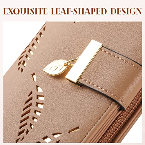 Image of Sweet Cute Chocolate Women's Long Leaf Bifold Wallet Leather Card Holder Purse Zipper Buckle Elegant Clutch Wallet Handbag for Women - Khaki