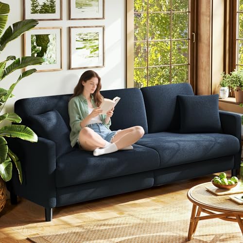 Image of Welzona 83 inch Couches for Living Room, Teddy Sofa Couch, Comfy Sofas for Living Room, Tool-Free Setup Loveseat Sofa, All-Wood Love Seat Couches, Small Couch 2 Pillows Included, Slate Blue