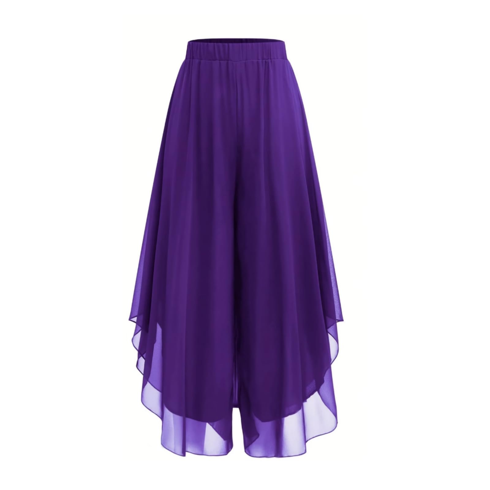 Générique Pantalon asymétrique en Mousseline pour Femme, Jambes Larges, Taille élastiquée Double épaisseur et empiècement Transparent à Jambes Droites.