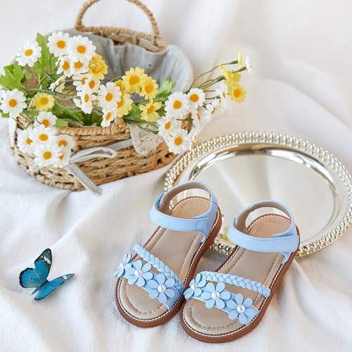 Image of Kolan Toddler Girl Sandals Open Toe Flat Princess Dress Shoes Little Kids