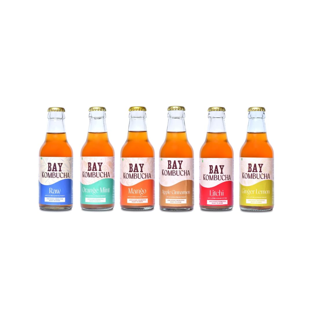 BAY Kombucha Party Pack| Sparkling Fermented Probiotic Tea| Non-Alcoholic| Vegan| Gluten-Free |No Preservative & Chemical | Unpasteurised (Raw,Mango,Applce Cinnamon,Orange Mint,Litchi,Ginger Lemon)(Pack of 12) (B0D1VRSWB5) Amazon Price History, Amazon Price Tracker