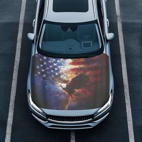 Image of American Flag Eagle Car Hood Cover Car Hood Protector Elastic Polyester 4th of July Patriotic Decorations Automotive Exterior Accessories for Sedans SUV Trucks Pickup