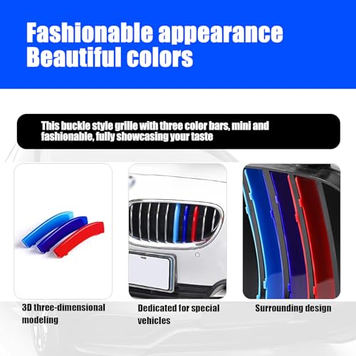 Image of 3 PCS Car Grille Insert Trims, ABS Snap-on Front Grill Mesh, 3D Car Grille Buckle Strip, Tri-color Automobile Stripe Decoration, Compatible with BMW 5 Series 14-17 (Red & Blue & Dark Blue)