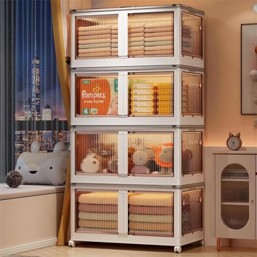 Image of YASONIC 4 Tier Foldable Plastic Rack for Storage /Kitchen Cupboard /Versatile and Sturdy Wardrobe for Clothes /Multipurpose Storage Organizer /Closet for Bedroom /Living Room /Laundry Room (Off-White)