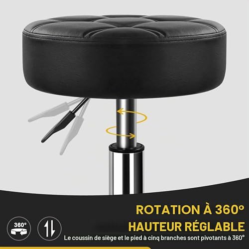 WKWKER Sgabello da ufficio spesso 11 cm su ruote Sgabello girevole regolabile in pelle PU sgabello sedia per sgabello da cucina salone ufficio sgabello nero - 4