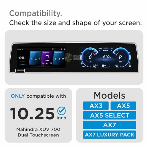 Image of Spartan Shield Screen Guard For MAHINDRA XUV 700 [2021-2025] || AX3 AX5 SELECT AX7 LUXURY PACK Models || 10.25 Inch Infotainment & Instrument Cluster Touchscreen Protector || Scratch Proof | Water Resistant | Bubble-Free Installation | XUV700 Car Stereo Display Accessories [Not Tempered Glass] **Doesn't Fit New 2026 Facelift 7XO Models**