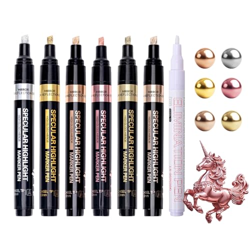 Image of Resiners Metallic Markers, Chrome Paint Marker for Metal Model, Glass Coloring, Stroke, Painting, DIY Craft, Reflective Gloss, 2-5 mm Larger Application Area, Epoxy Resin Tools (6 Colors)