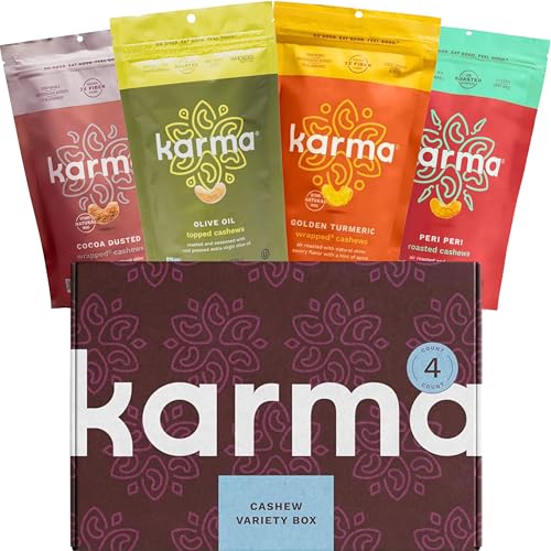 Image of Karma Nuts Flavored Cashews Gift Box (7 oz, Pack of 4) - Premium Whole Roasted Cashews, Healthy Snacks for Adults - Gluten Free Vegan Snacks, Vegan, Non GMO
