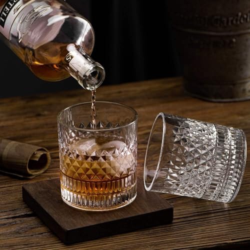 DAIYEE Old Fashioned Whiskey Glasses with Luxury Box 12oz Set of 2, Bourbon Cocktail Rocks Glasses, Clear Bar Glasses for Drinking Scotch Vodka Tequila Rum for Men(2 Cups)