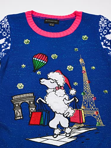 Blizzard Bay Little Girl's L/S Crew Neck Christmas Poodle Sweater Sweater, Blue Combo, 62