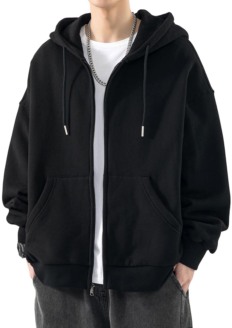 OLIPHEEMen's Full-Zip Hoodie with Pockets Casual Hoodie Jacket Zip-up Hooded Sweatshirt for Men