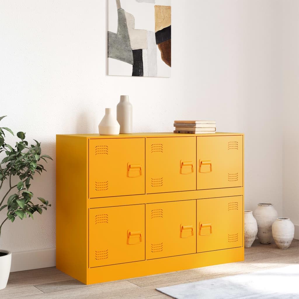 Credenza giallo senape, 99 x 39 x 73 cm, armadio in metallo, comò