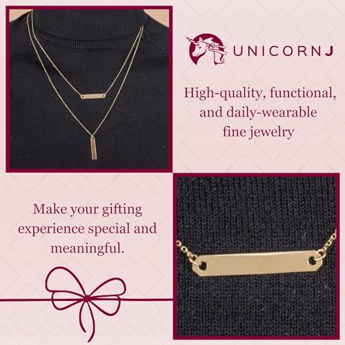 Image of UNICORNJ 14K Yellow Gold Engravable Personalized Bar Pendant Necklace or Bracelet Polished Shiny on Cable Chain Italy