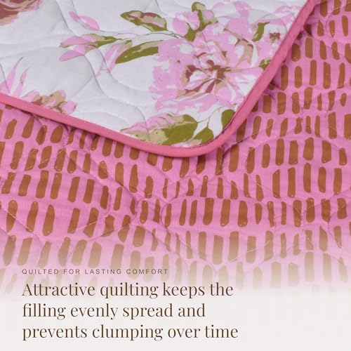Image of HUESLAND Reversible AC Quilt Blanket Single Bed | 100% Cotton Quilted Shell, Super Soft 120 GSM Microfibre Wadding | Lightweight Comforter for All Weather Use | 55 x 88 inches, Blushing Blooms