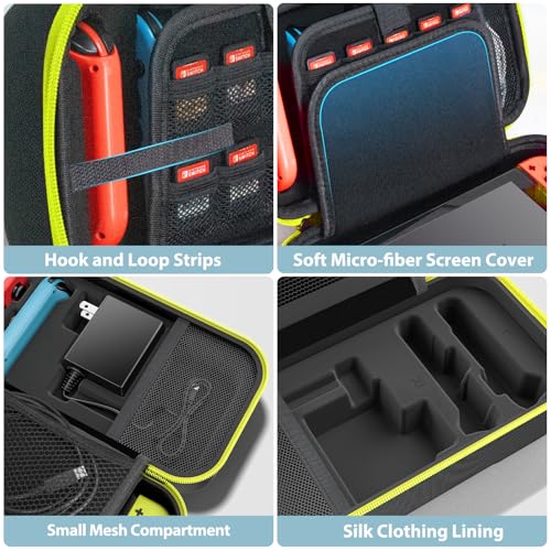 Switch OLED Carrying Case Compatible with Nintendo Switch & OLED, Portable Switch Travel Carry Case Fit for Joy-Con and Adapter, Hard Shell Protective Switch Pouch Bag with 20 Games, Yellow
