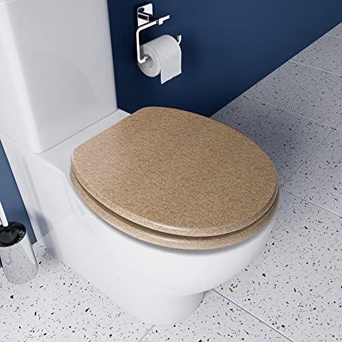 Croydex WL601915H Flexi-Fix Dorney Always Fits Never Slips Anti Bacterial Toilet Seat, Wood, Sandstone, 45 x 37.5 x 6 cm