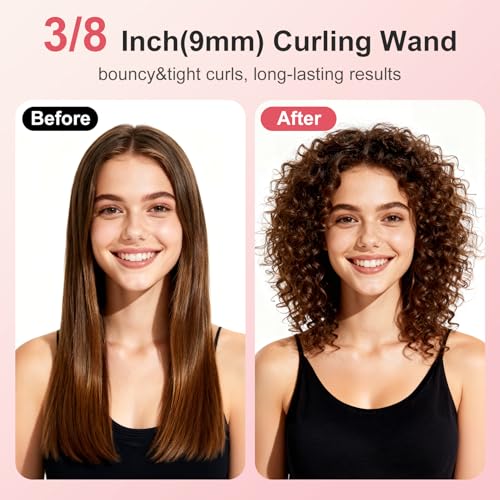 Image of Curling Iron Wand for Long Short Hair, Ceramic Barrel Hair Curler with 14 Adjustable Temperature, Dual Voltage Travel Styler, 30s Heat Up & Auto Shut Off (3 /8 inch)