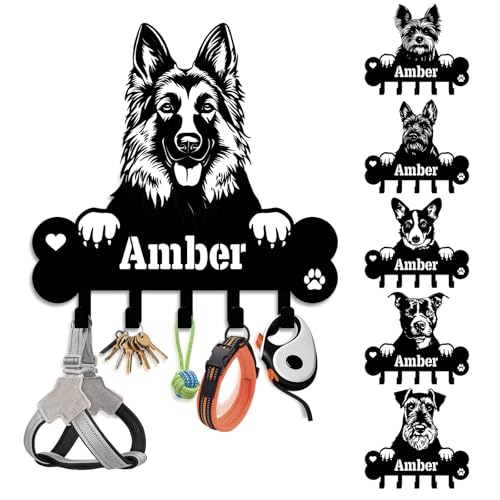 NIWAHO Dog Leash Holder for Wall Personalized Dog Breeds Silhouette