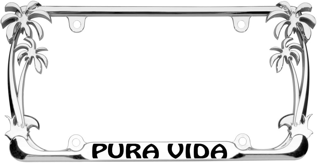 Pura Vida Palm Tree Design Chrome Metal Auto License Plate Frame Car Tag Holder with car banner flag