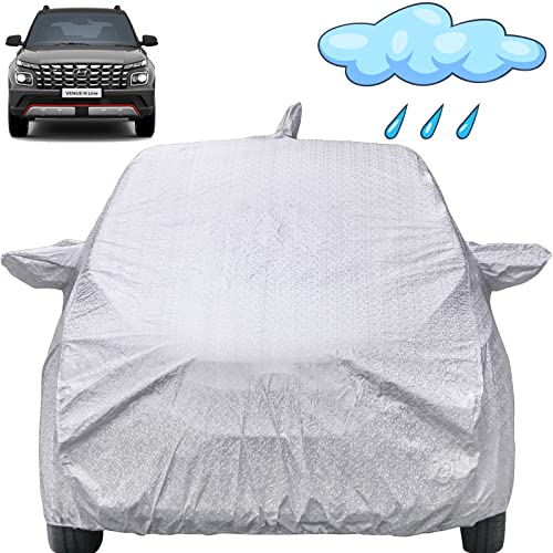 Image of Autofact Waterproof Car Body Cover Compatible with Hyundai Venue N Line with Mirror and Antenna Pockets (Shinning Silver)