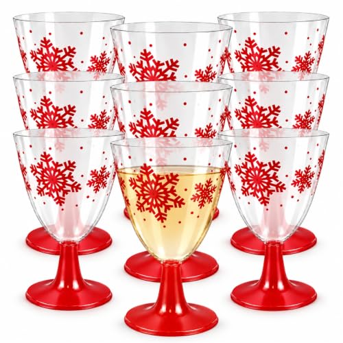 Copas de agua, Copa de Vino, Plástico, Diseño Copo Rojo, Pack 9 unidades