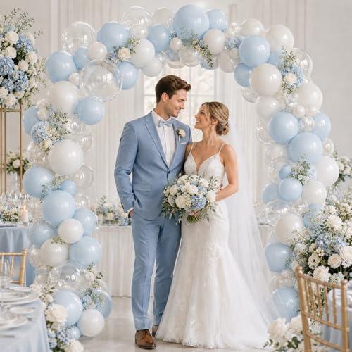 Image of Blue and White Balloons, 12 Inch Blue White Clear Balloon, Pastel Blue
