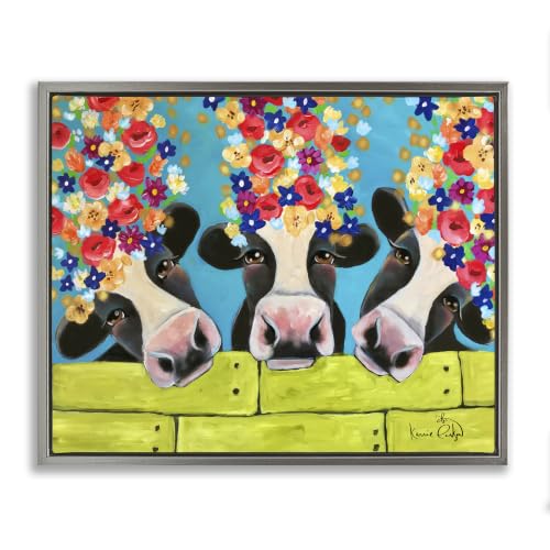 Farm Cattle Floral Farmhouse, 24 x 30 Inch Canvas in Floater Frame