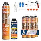 Elecoman Closed Cell Spray Foam Insulation Kit 120 Sq.Ft.,High Density Polyurethane Expanding Spray Foam for Walls and Attic,Easy DIY Wide Spray Foam Kit with Gun, Cleaner & Safety Gear - 6 Pack