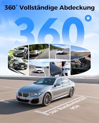 AZDOME 4 Kanal 4K dashcam Auto 360 Grad mit 128GB eMMC, 2.5K+3 * 1080P Dashcam, 5G WiFi...