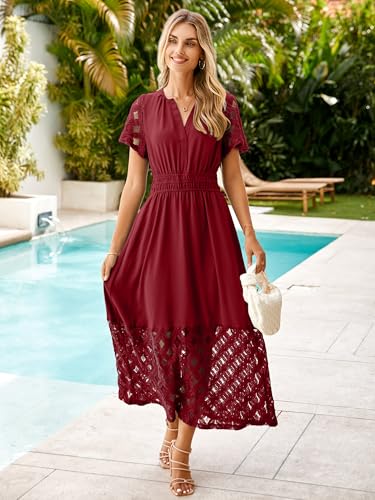Image of Simplee Womens Summer Boho Maxi Dress V Neck Empire Waist Long Flowy Wedding Guest Dresses with Pockets
