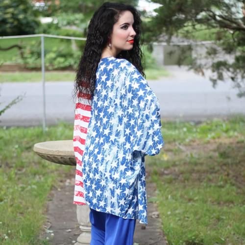 Image of Women's American Flag Kimono Cardigan 4th of July Cover Up Lightweight Patriotic Kimono Cover Up