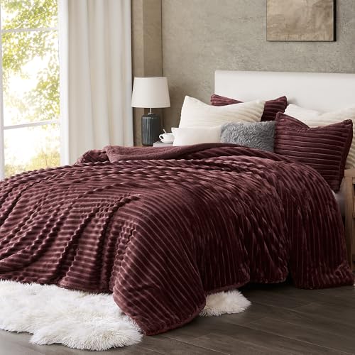 Juego de cama de sherpa Geniospin de microfibra burdeos reina 3 piezas 3
