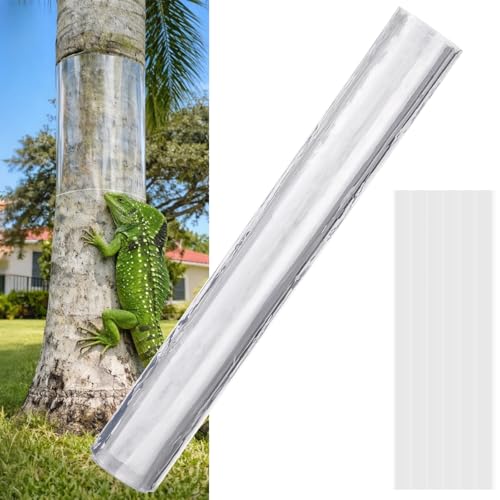 Iguana Tree Wrap, 15.75 x 78.74 in Tree Trunk Protector Guard with 6 Adhesives, Transparent Tree Protectors, Smooth & Long-lasting PET Shield Prevents Climbing for Tree, Protects from Tree Sap Loss