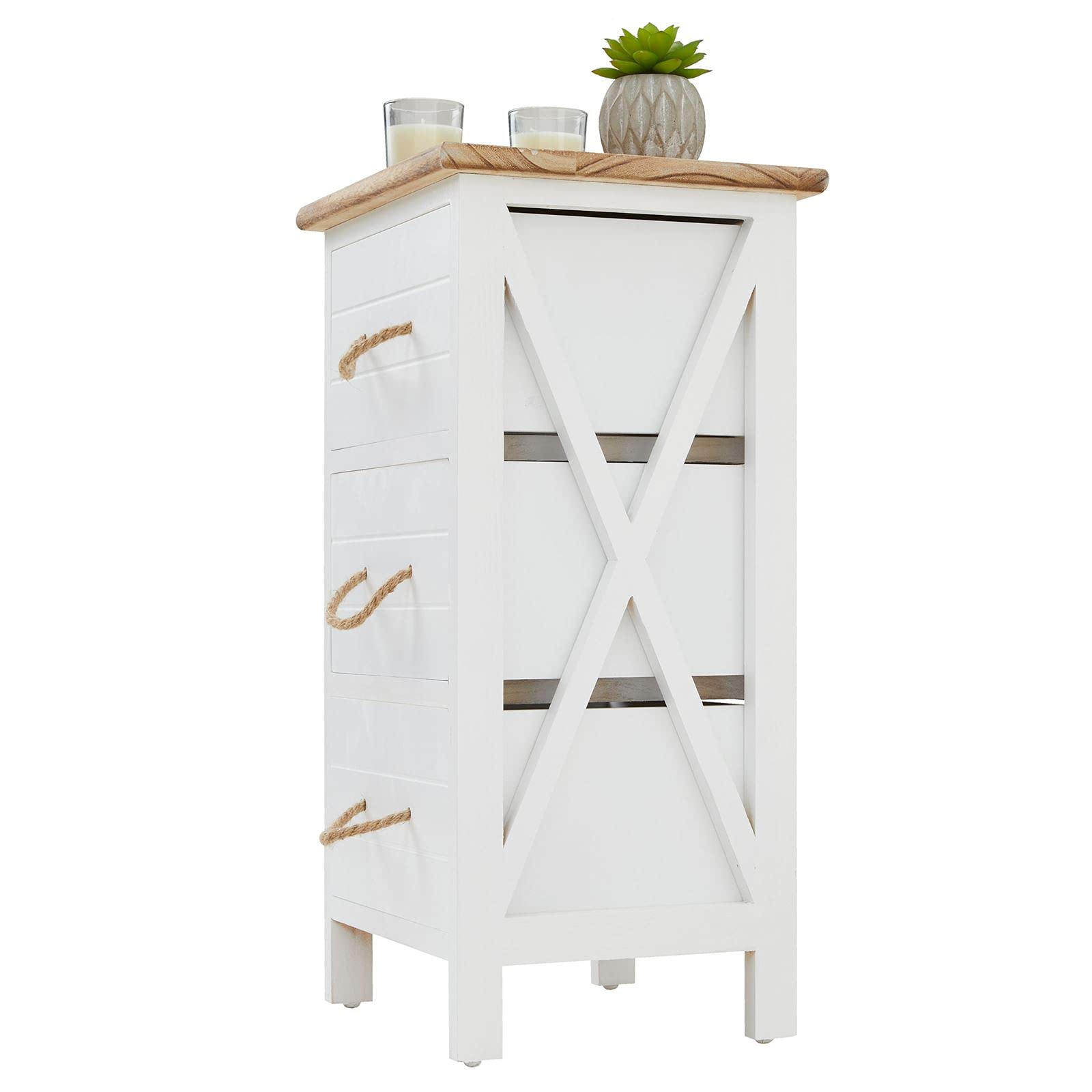 IDIMEX Table de Chevet Perugia Table de Nuit 3 tiroirs en Bois de Paulownia Style Shabby Chic Vintage Rustique campagnard Blanc