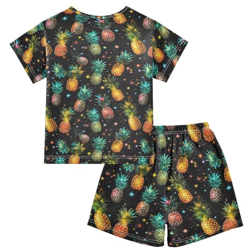 ALAZA Pineapples on Dark Background Pajama Set Short Sleeve Sleepwear Soft Lounge Nightwear2